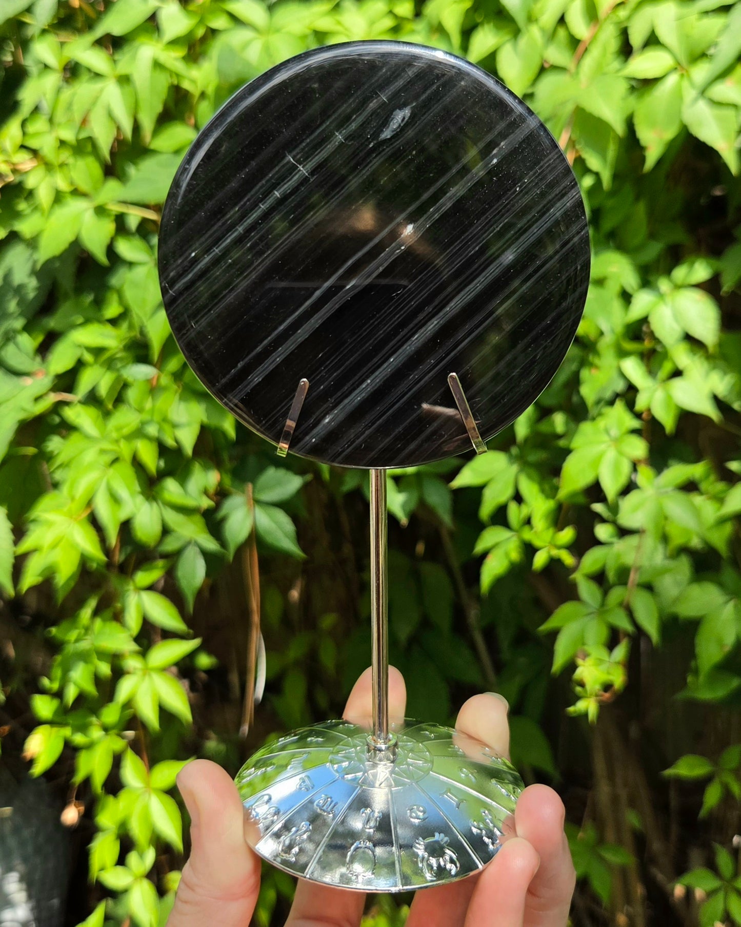 Midnight Lace Obsidian Scrying Mirror on Stand