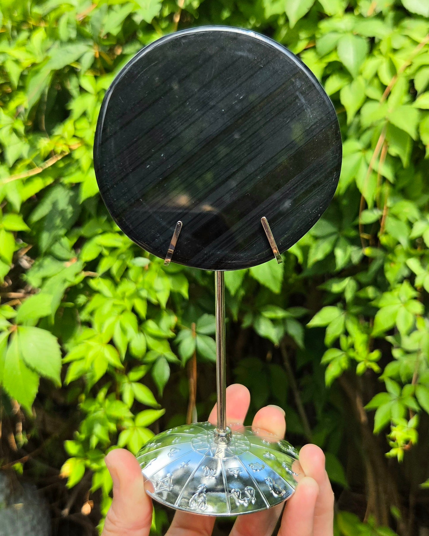 Midnight Lace Obsidian Scrying Mirror on Stand