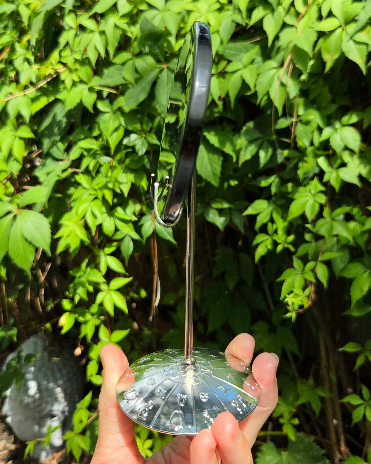 Midnight Lace Obsidian Scrying Mirror on Stand
