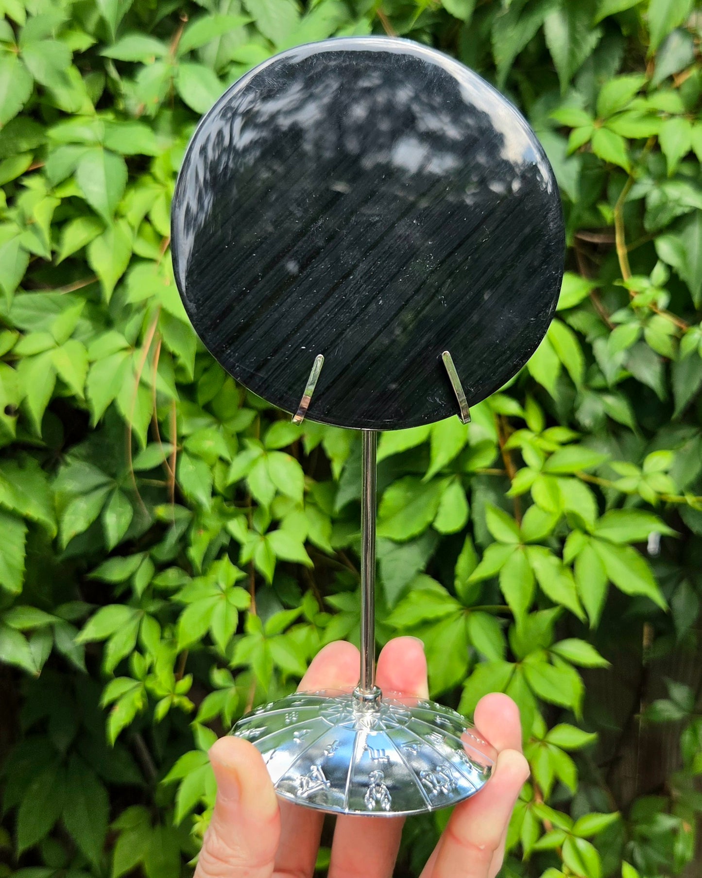 Midnight Lace Obsidian Scrying Mirror on Stand