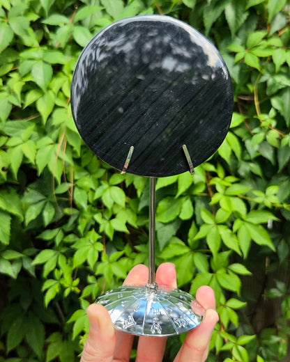 Midnight Lace Obsidian Scrying Mirror on Stand