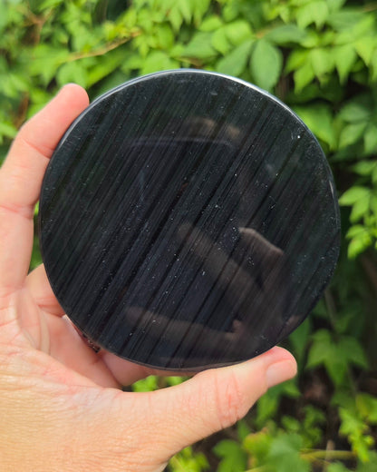 Midnight Lace Obsidian Scrying Mirror on Stand
