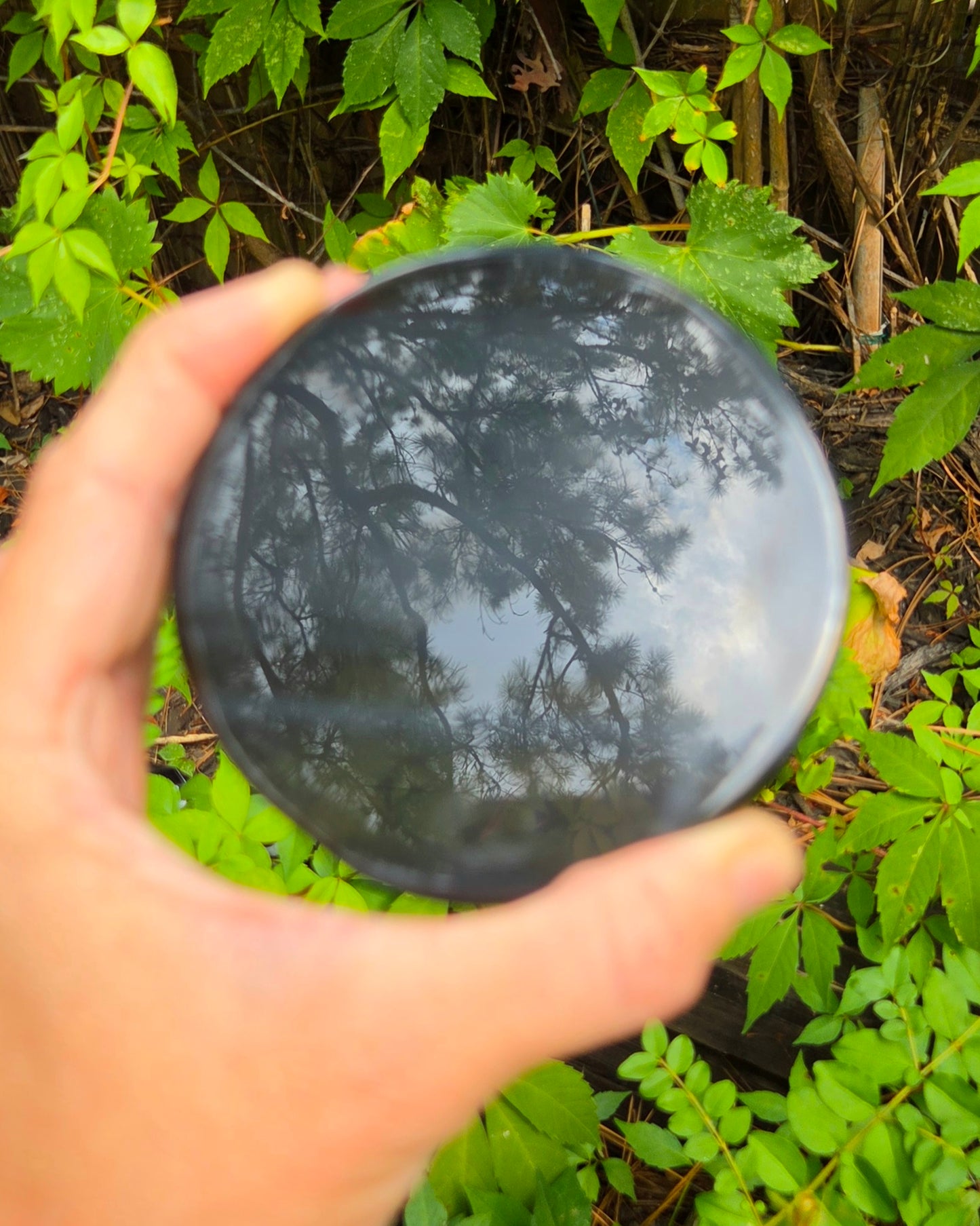 Midnight Lace Obsidian Scrying Mirror on Stand