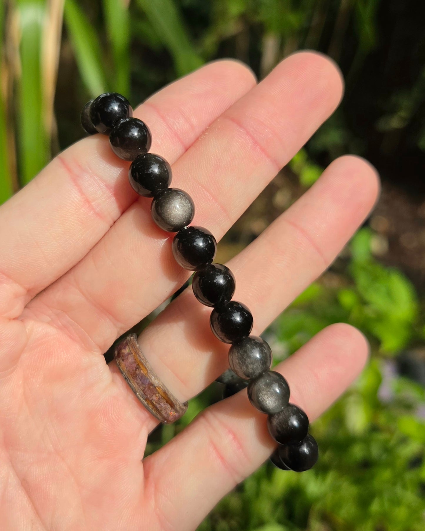 Silver Sheen Obsidian Stretchy Bracelet