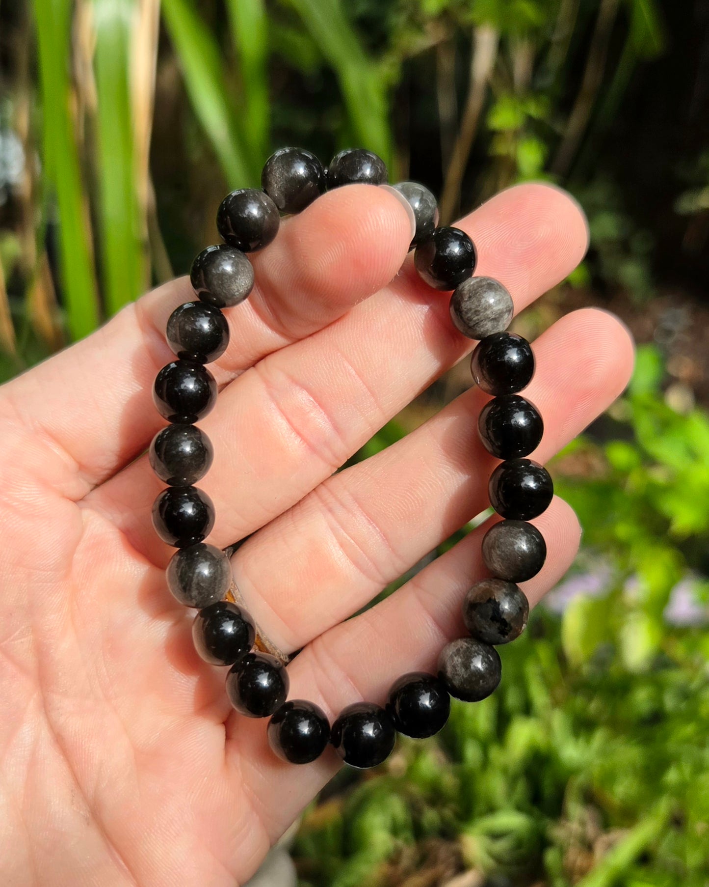 Silver Sheen Obsidian Stretchy Bracelet