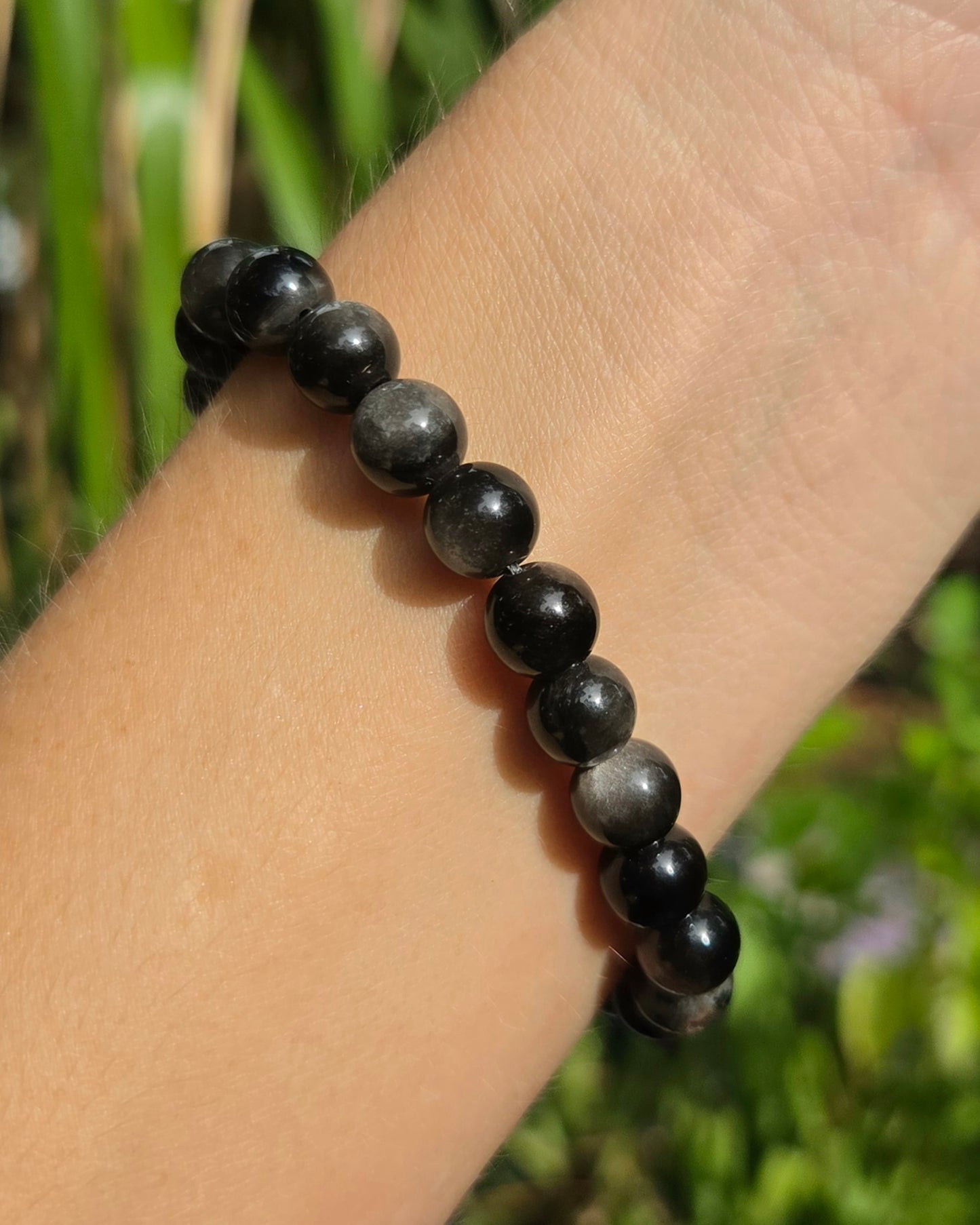 Silver Sheen Obsidian Stretchy Bracelet