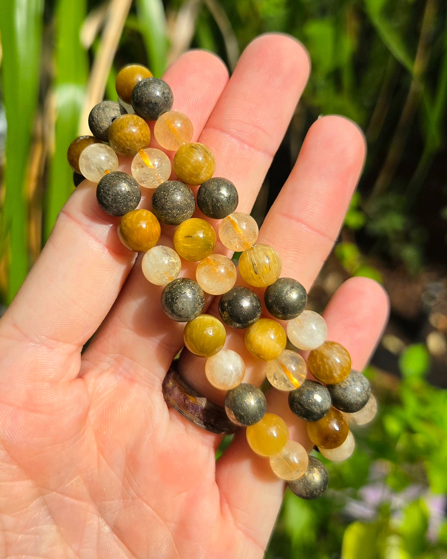 Solar Plexus Chakra Stretchy Bracelet with Pyrite, HTA Citrine, and Honey Tiger Eye
