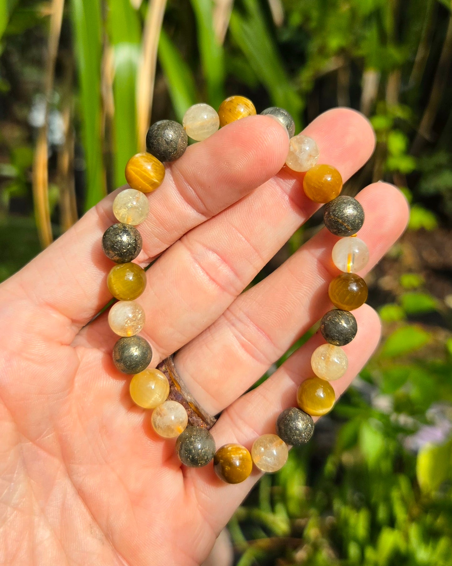 Solar Plexus Chakra Stretchy Bracelet with Pyrite, HTA Citrine, and Honey Tiger Eye