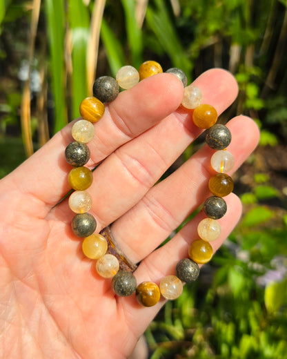 Solar Plexus Chakra Stretchy Bracelet with Pyrite, HTA Citrine, and Honey Tiger Eye