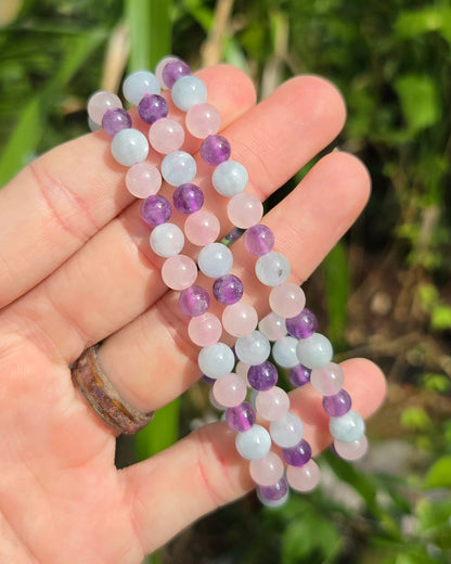 Inner Peace Stretchy Bracelet with Aquamarine, Amethyst, and Rose Quartz