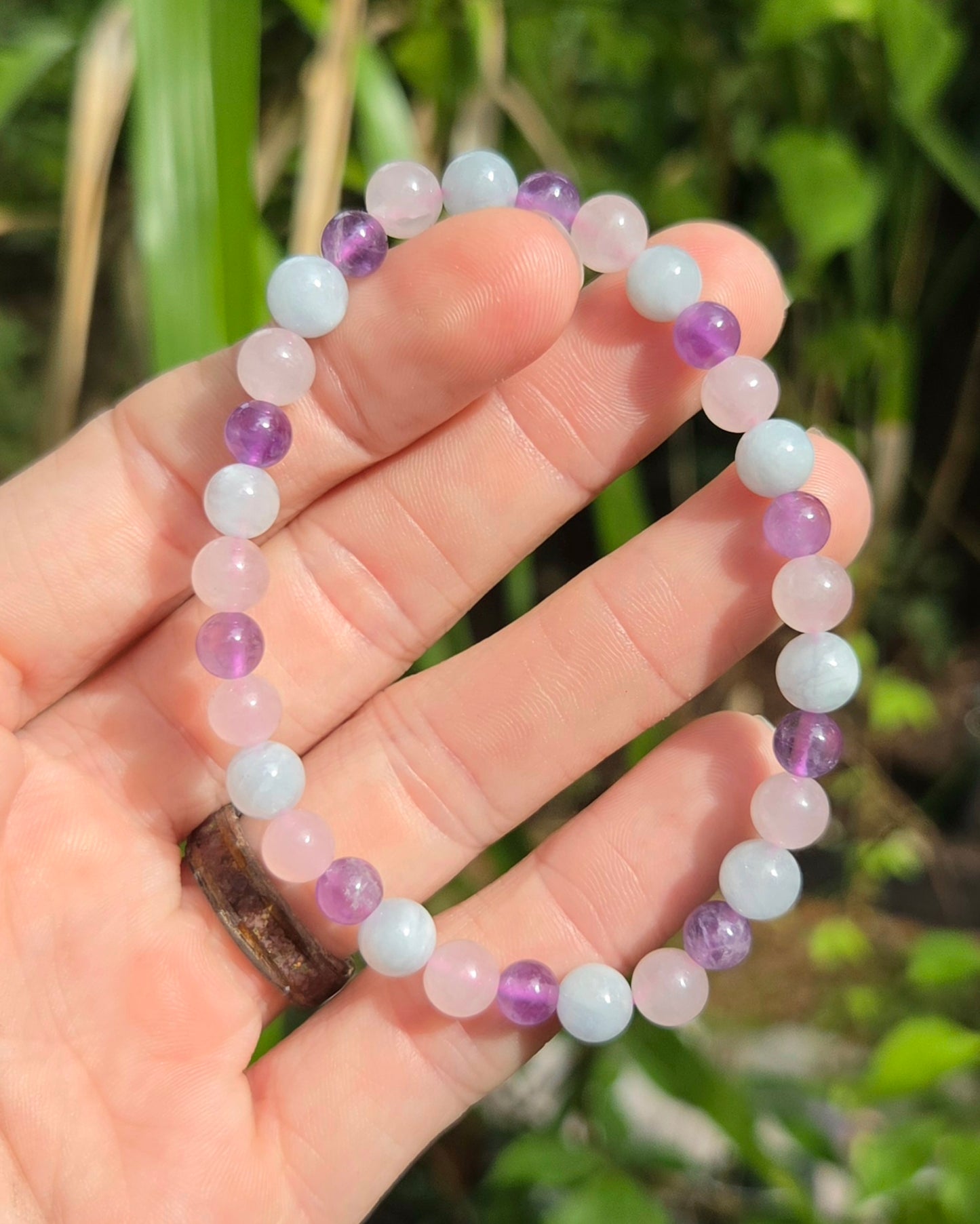Inner Peace Stretchy Bracelet with Aquamarine, Amethyst, and Rose Quartz