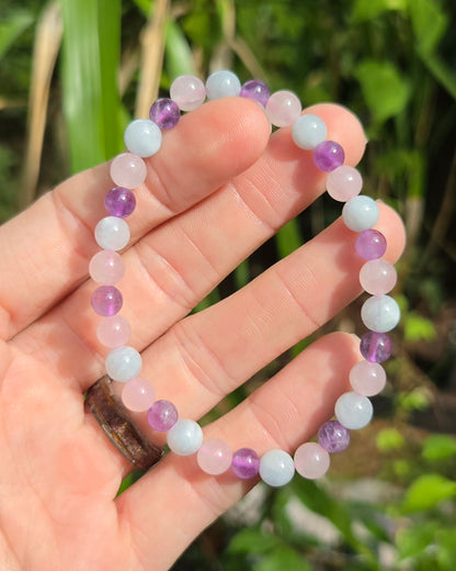 Inner Peace Stretchy Bracelet with Aquamarine, Amethyst, and Rose Quartz
