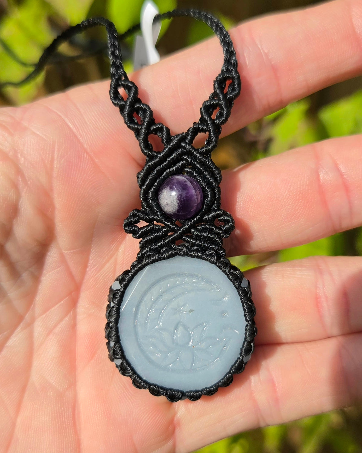 Angelite and Amethyst Macrame Necklace