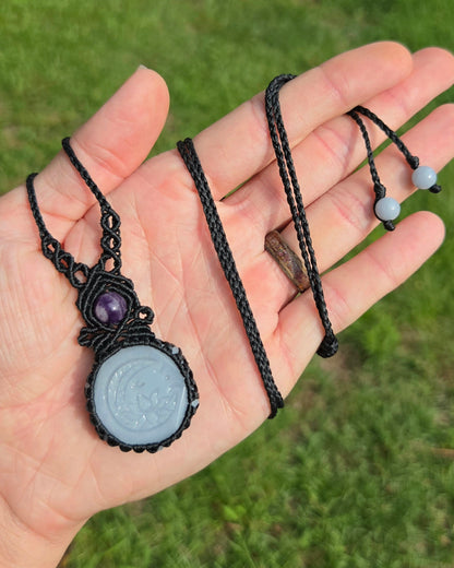 Angelite and Amethyst Macrame Necklace