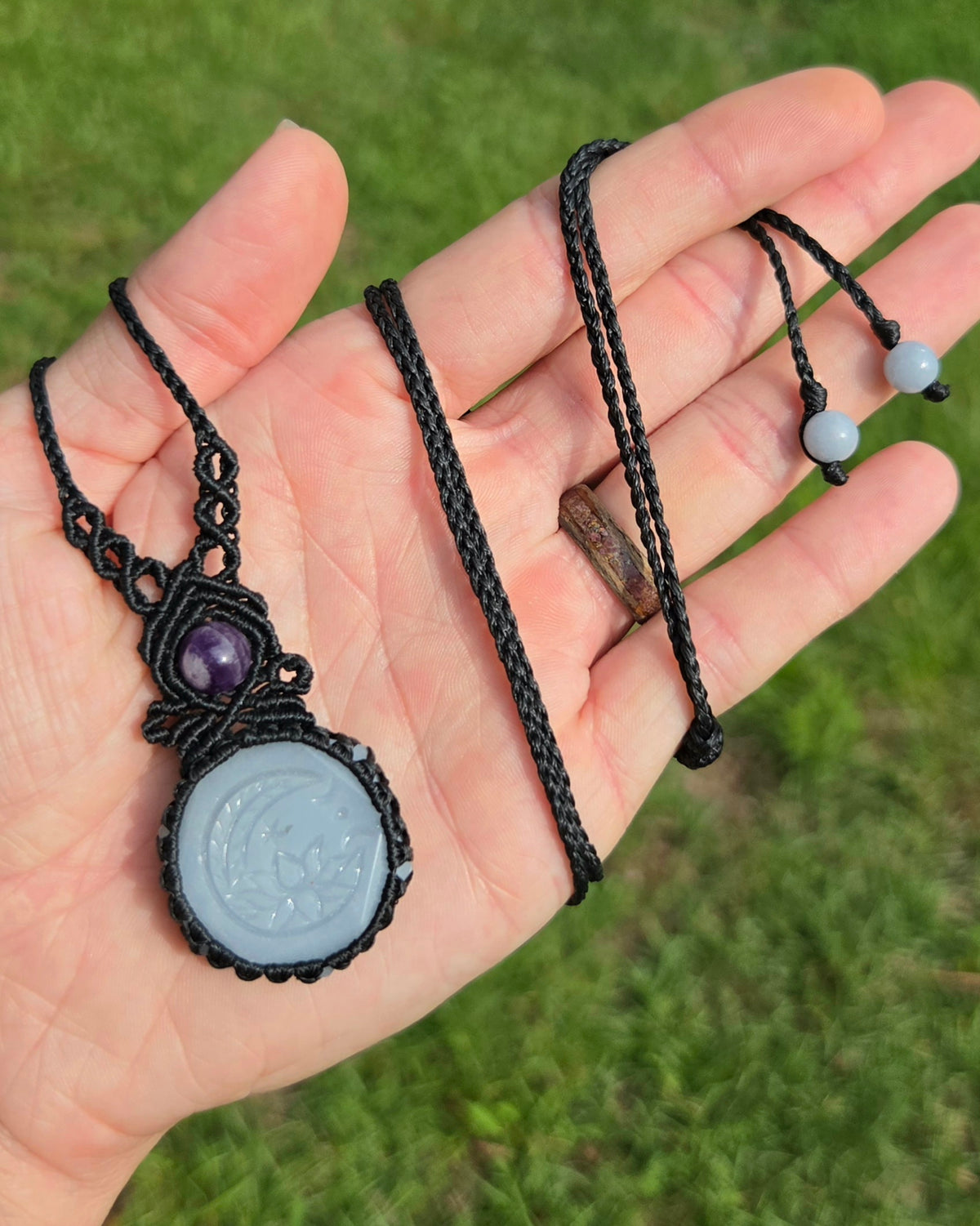 Angelite and Amethyst Macrame Necklace