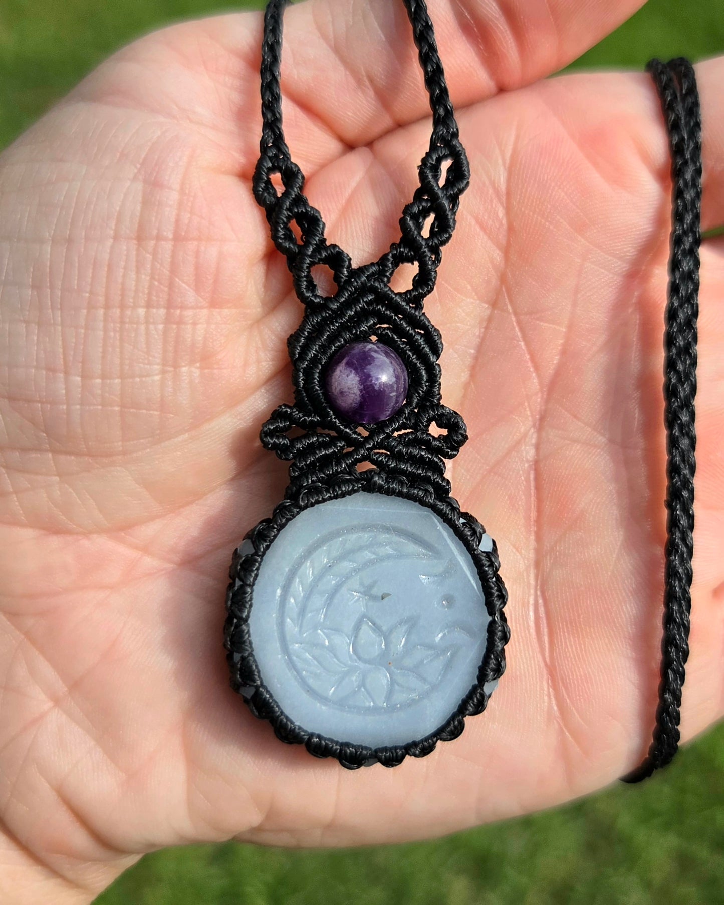 Angelite and Amethyst Macrame Necklace