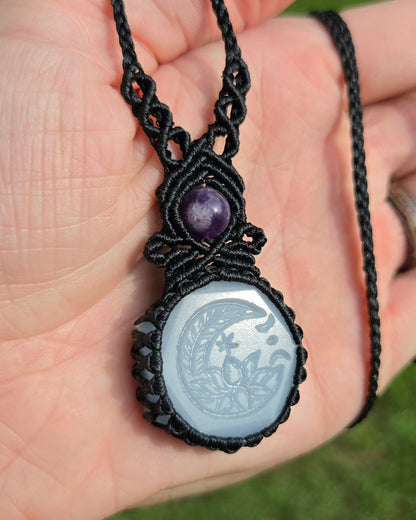 Angelite and Amethyst Macrame Necklace