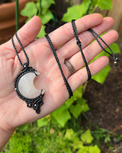 Rose Quartz Moon Macrame Necklace
