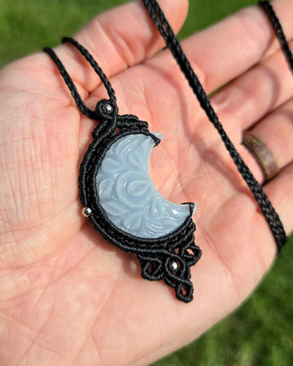 Angelite Moon Macrame Necklace