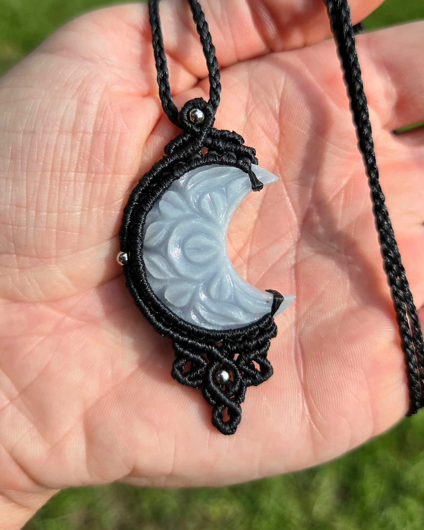 Angelite Moon Macrame Necklace