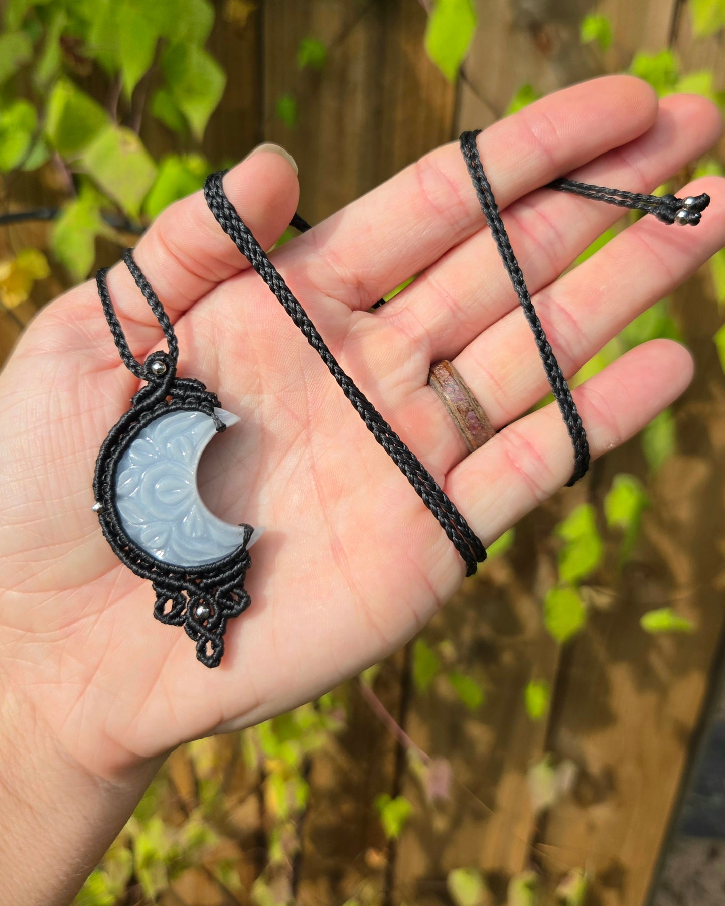 Angelite Moon Macrame Necklace