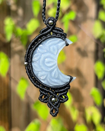 Angelite Moon Macrame Necklace