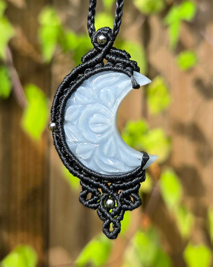 Angelite Moon Macrame Necklace