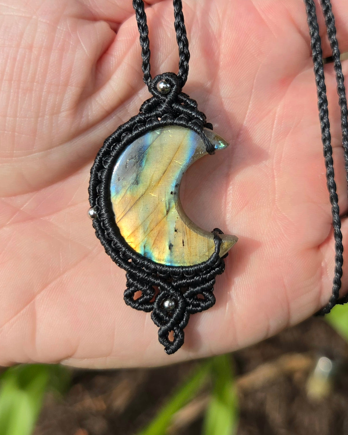 Labradorite Moon Macrame Necklace
