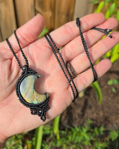 Labradorite Moon Macrame Necklace