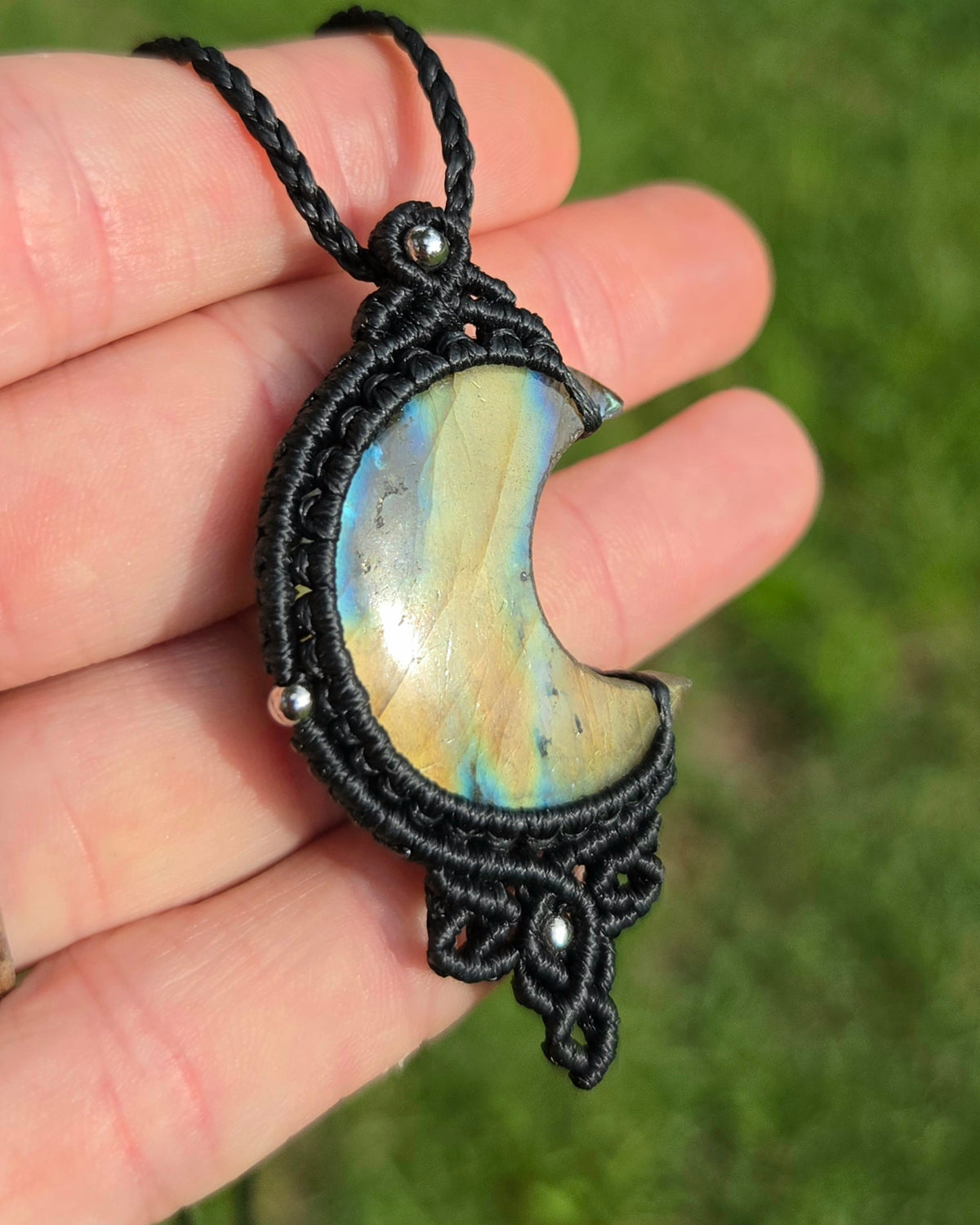 Labradorite Moon Macrame Necklace