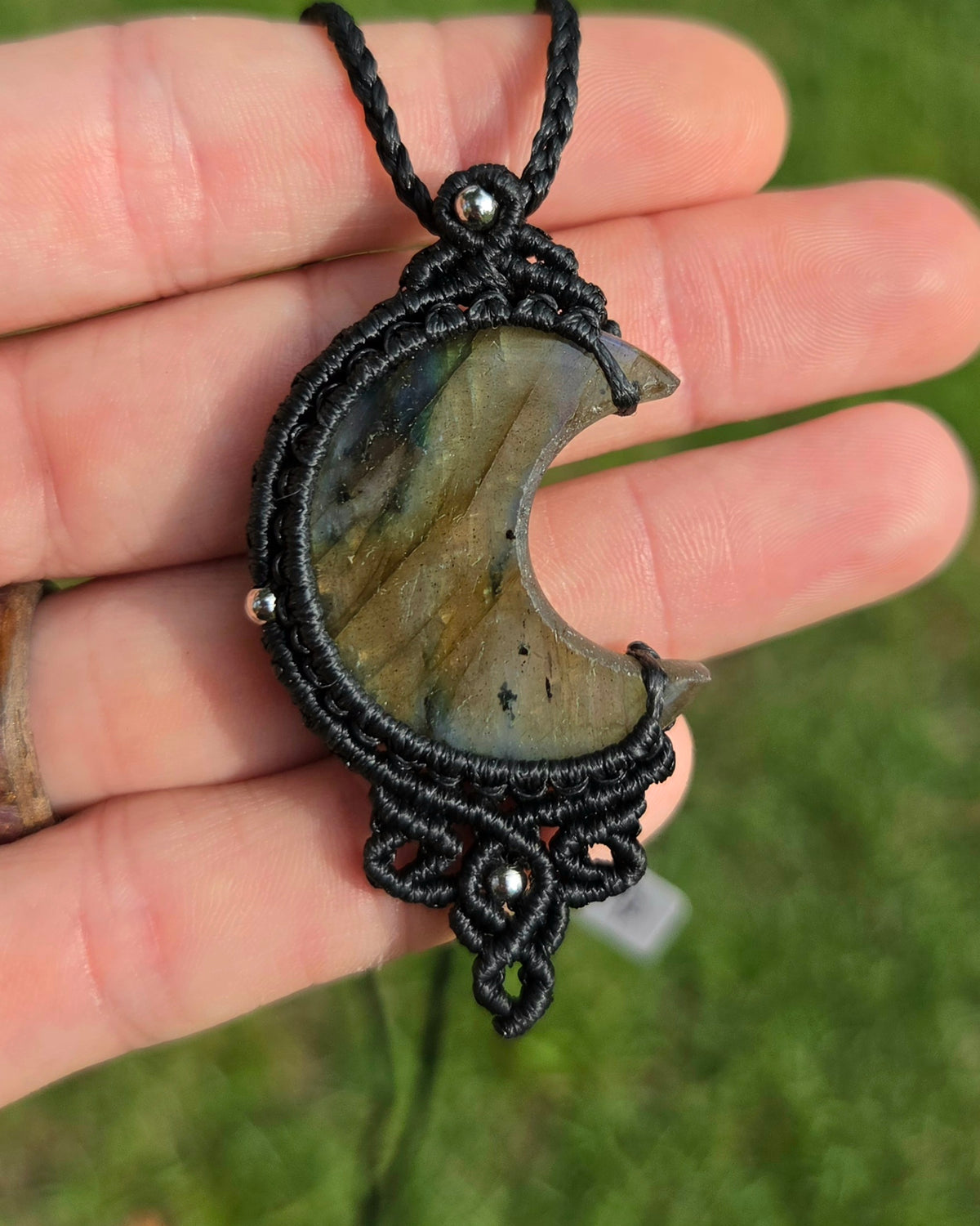 Labradorite Moon Macrame Necklace