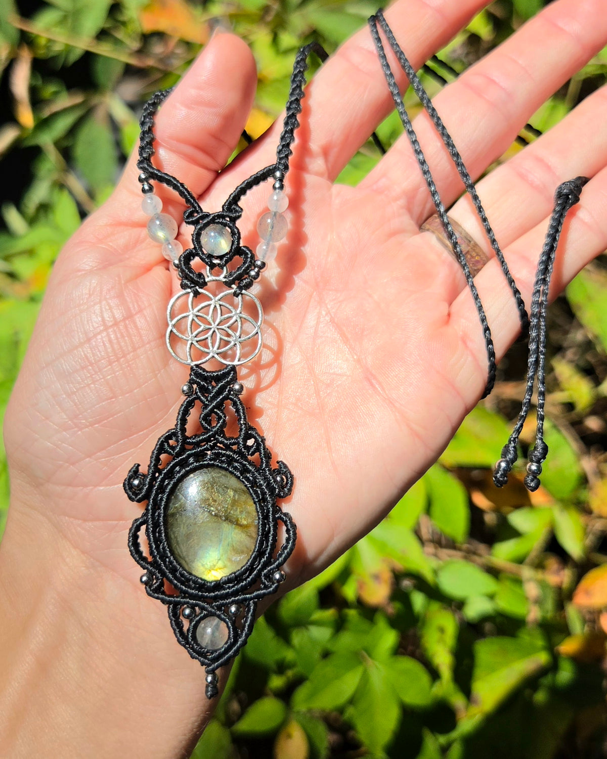 Labradorite & Seed of Life Macrame Necklace