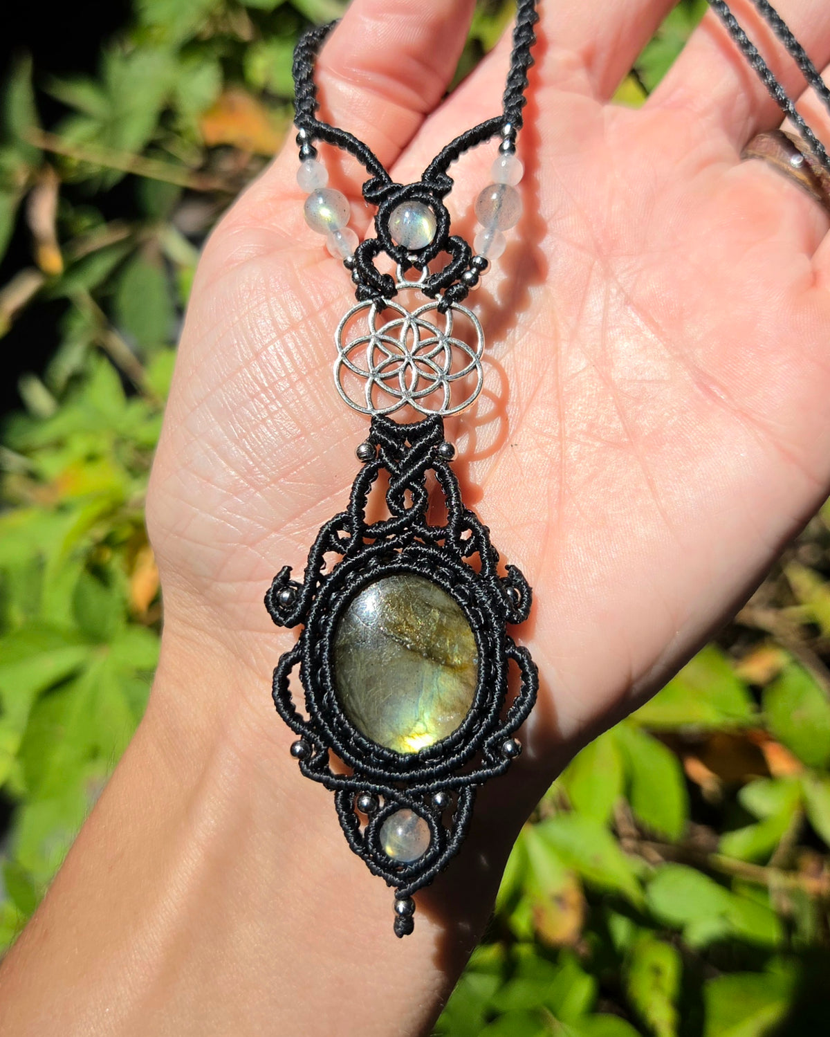 Labradorite & Seed of Life Macrame Necklace
