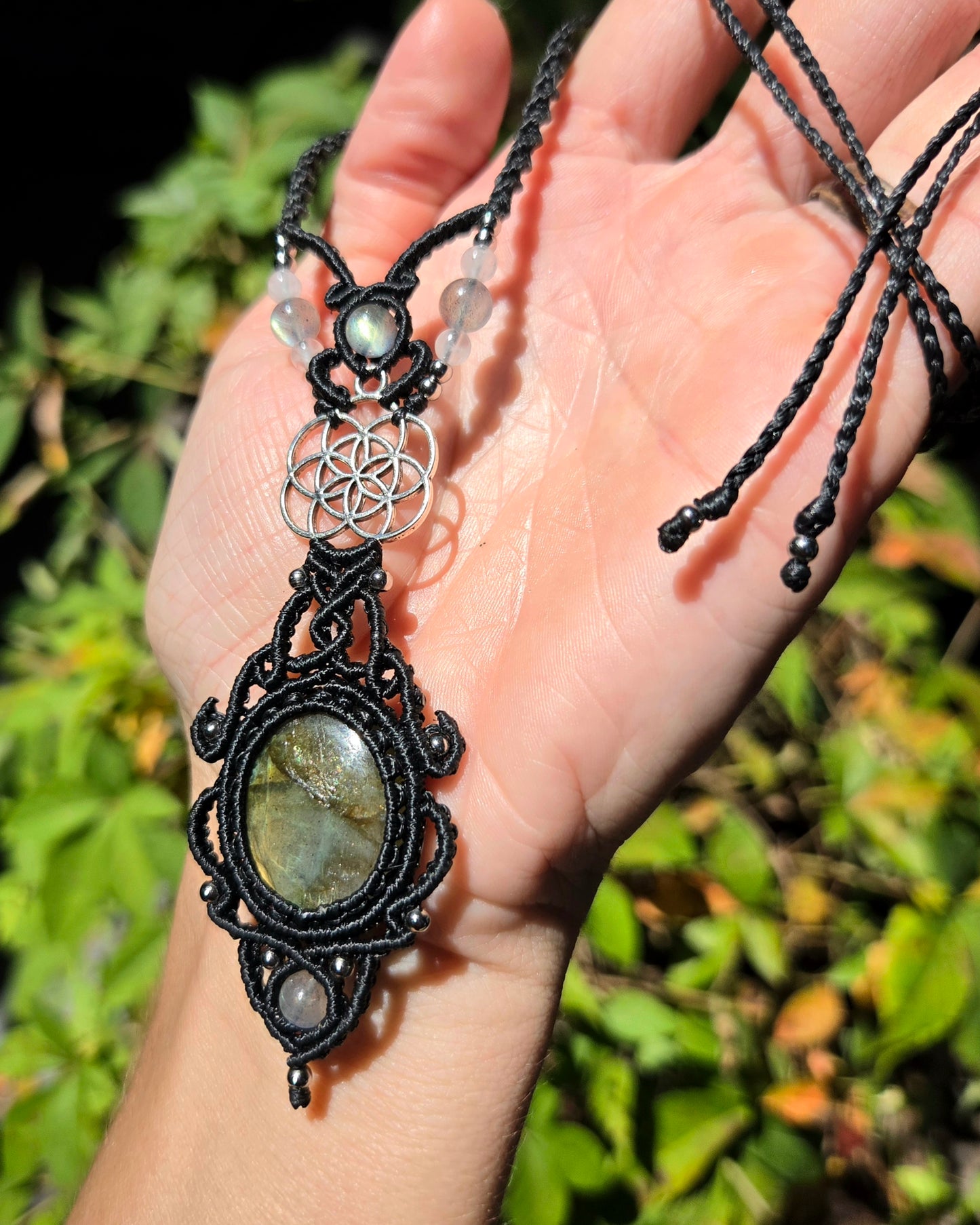 Labradorite & Seed of Life Macrame Necklace