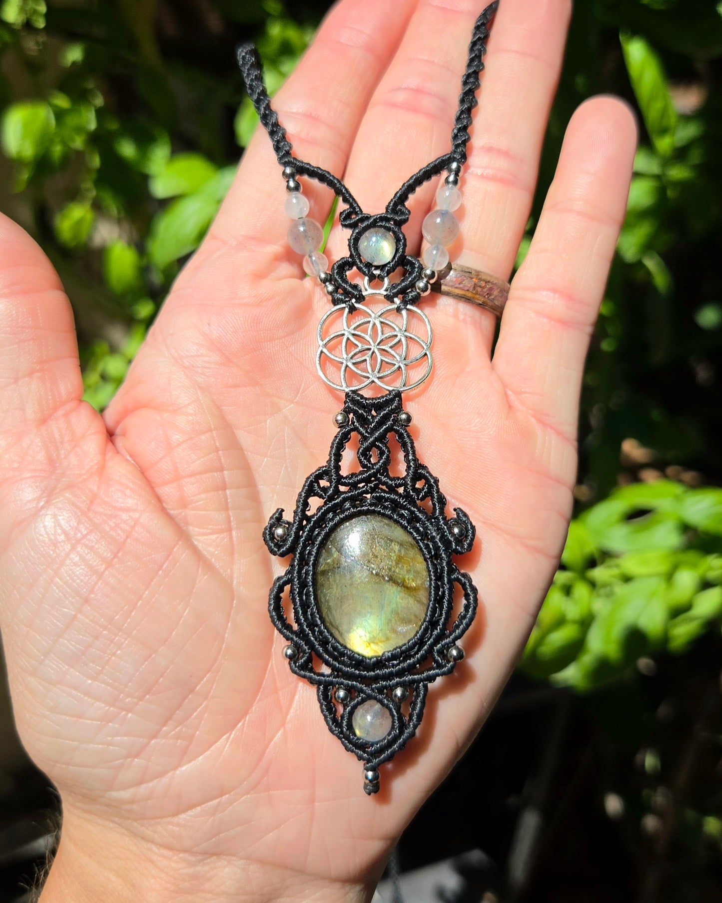 Labradorite & Seed of Life Macrame Necklace