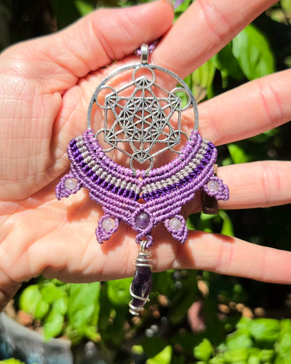 Amethyst Metatron's Cube Macrame Necklace