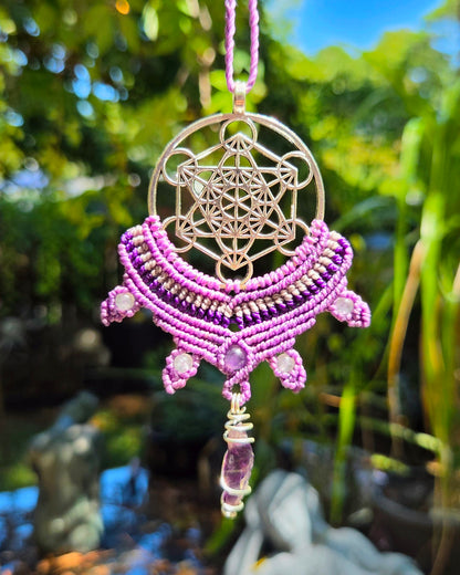 Amethyst Metatron's Cube Macrame Necklace