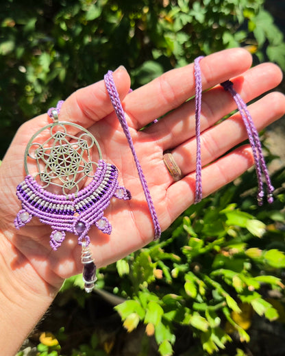 Amethyst Metatron's Cube Macrame Necklace