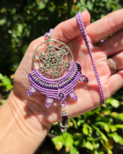 Amethyst Metatron's Cube Macrame Necklace