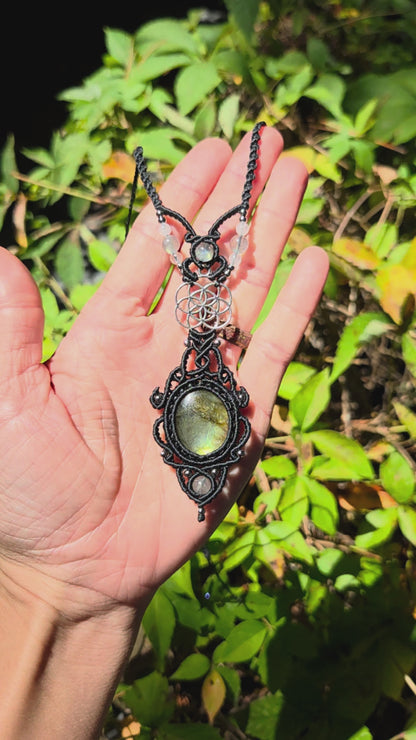 Labradorite & Seed of Life Macrame Necklace
