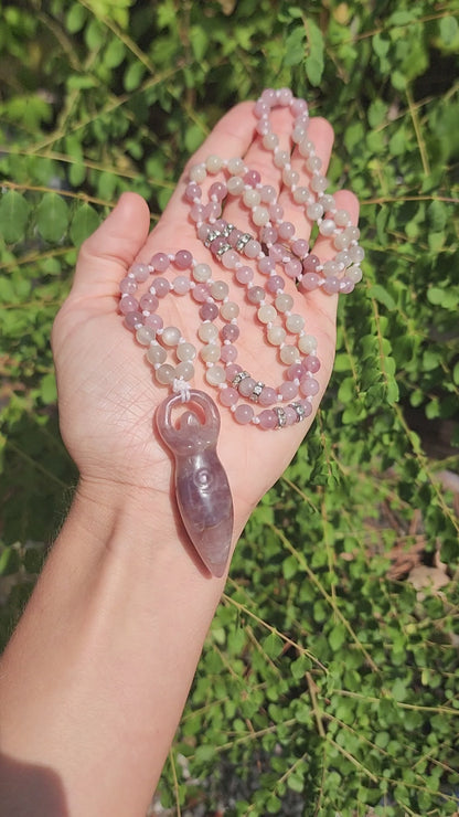 Lavender Rose Quartz Goddess Mala Necklace