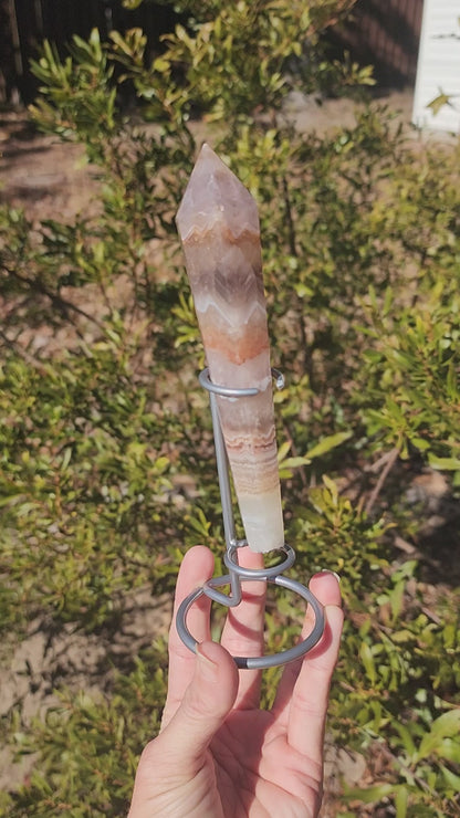 Amethyst x Crazy Lace Agate Wand on Stand