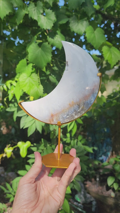 Plume Agate Moon on Stand