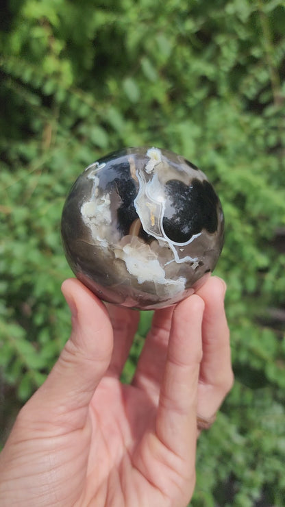 Black Flower Agate Sphere