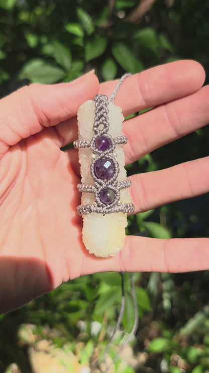 Druzy Quartz Stalactite Macrame Necklace