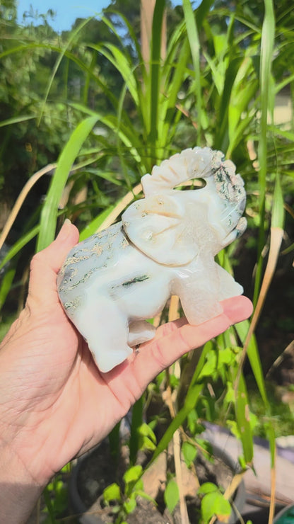 Large Moss Agate Elephants
