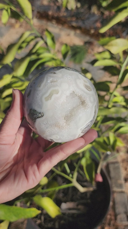 Huge Druzy Moss Agate Sphere