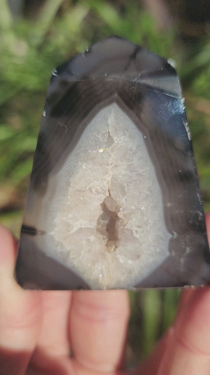 Druzy Black Banded Agate Obelisk