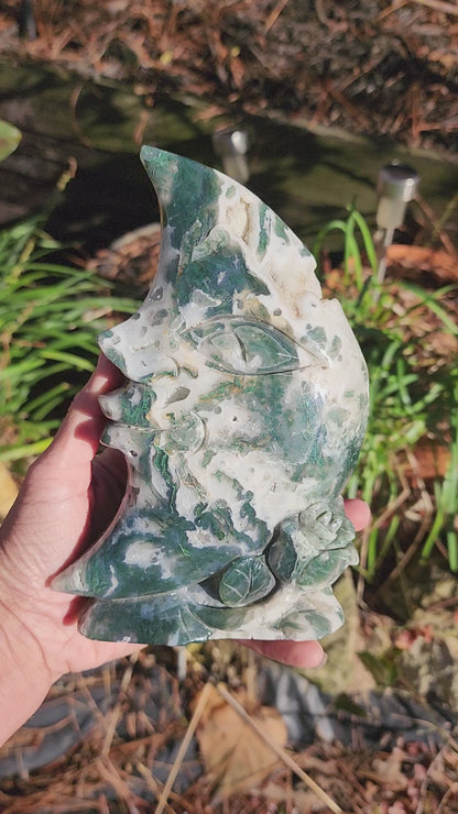 XL Moss Agate Man in the Moon