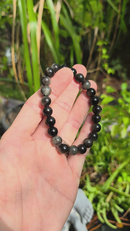 Silver Sheen Obsidian Stretchy Bracelet